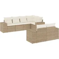 vidaXL Ensemble de salon de jardin 7 pièces avec coussins Beige Poly Rattan