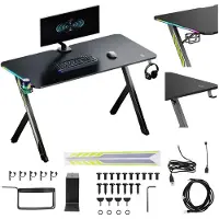 NanoRS Table de jeu, noire avec support pour casque et gobelet Rétroéclairage RGB max. 75kg Dimensions 1200x600x750mm RS102