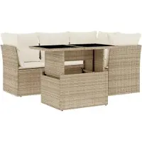 vidaXL Ensemble de salon de jardin 5 pièces avec coussins Beige Poly Rattan
