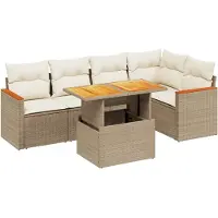 vidaXL Ensemble de salon de jardin 6 pièces avec coussins Beige Poly Rattan