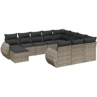 vidaXL Ensemble de salon de jardin 11 pièces avec coussins Gris Poly rotin