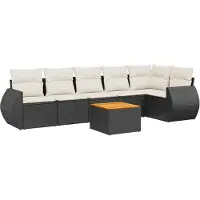 vidaXL Ensemble de salon de jardin 7 pièces avec coussins noir poly rotin