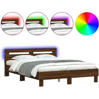 vidaXL Cadre de lit avec tête de lit éclairage LED brun aspect chêne