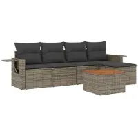 vidaXL Ensemble de salon de jardin 6 pièces avec coussins Gris Poly rotin