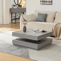 En.casa Table basse 'Florenz' Table de salon carrée 76 x 76 x 38 cm plateau pivotant gris clair