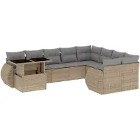 vidaXL Ensemble de salon de jardin 10 pièces avec coussins Beige Poly Rattan