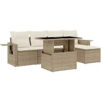 vidaXL Ensemble de salon de jardin 6 pièces avec coussins Beige Poly Rattan