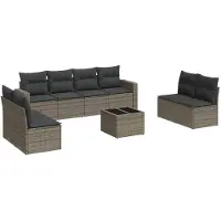 vidaXL Ensemble de salon de jardin 9 pièces avec coussins Gris Poly rotin