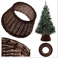 Kadax Jupe pour sapin de Noël en osier naturel tressé, couverture faite main pour support de sapin de Noël, housse pour support de sapin de Noël, anneau pour sapin de Noël (55 cm)