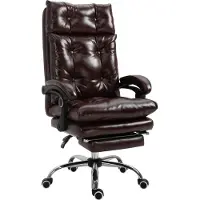 Vinsetto Fauteuil de bureau, chaise de bureau ergonomique avec hauteur réglable, dossier inclinable et repose-pied rétractable et pivotant à 360°, cuir synthétique, pour chambre, télétravail, marron