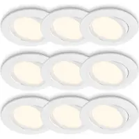 Briloner Lot de 9 spots LED encastrables orientables blanc Ø8cm avec ampoules GU10 4,7W 400lm IP23 3000K lumière blanc chaud design moderne pour salon cuisine couloir