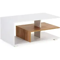 Homestyle4u Table Basse de Bois 90x50 cm Table de Salon Table D'Appoint Moderne Blanc Massif Chêne