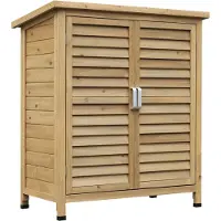 Outsunny Armoire de jardin abri jardin remise pour outils sur pied dim. 87L x 46,5l x 96,5H cm étagère portes persiennes toit bitumé jaune