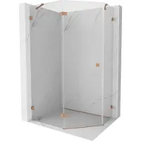 Mexen Cabine de douche pentagonale pivotante gauche Lunar 90 x 80 cm, transparent, cuivre brossé - 831-090L-080P-65-00-L