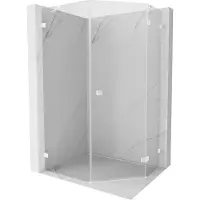 Mexen Lunar cabine de douche pentagonale pivotante droite 80 x 100 cm, transparente, blanche - 831-080P-100L-20-00-P