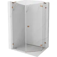 Mexen Lunar L cabine de douche pentagonale pivotante droite 80 x 90 cm, transparent, or rose - 831L-080P-090L-60-00-P
