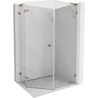 Mexen Lunar L cabine de douche pentagonale pivotante gauche 80 x 100 cm, transparent, or rose - 831L-080L-100P-60-00-L
