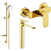 Mexen Milo DF05 Ensemble de mitigeurs de lavabo et de douche avec accessoires, or (71314DF05-50)