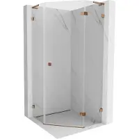 Mexen Lunar L cabine de douche pentagonale pivotante droite 90 x 90 cm, transparent, or rose - 831L-090P-090L-60-00-P