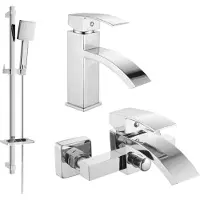Mexen Libra DQ45 Ensemble de mitigeurs de lavabo et de baignoire avec accessoires, chrome (745103DQ45-00)
