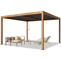 PRIMEYARD Pergola 4x4 m poteaux aspect bois en aluminium avec lames orientables en acier pavillon