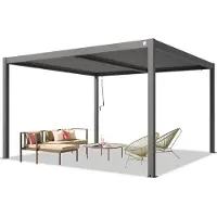 TOOLPORT PRIMEYARD Pergola 4x4 m poteaux en aluminium avec lames orientables en acier pavillon gris