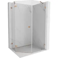 Mexen Cabine de douche pentagonale Lunar porte pivotante gauche 80 x 90 cm, transparent, cuivre brossé - 831-080L-090P-65-00-L