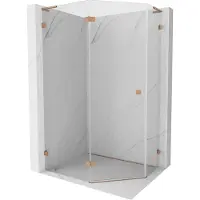 Mexen Lunar L cabine de douche pentagonale pivotante gauche 90 x 80 cm, transparent, cuivre brossé - 831L-090L-080P-65-00-L