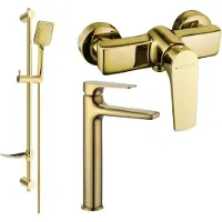 Mexen Lynx DF62 Ensemble de mitigeurs de lavabo et de douche avec accessoires, or (745914DF62-50)