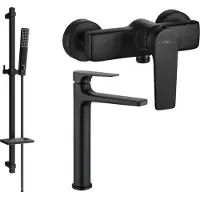 Mexen Lynx DQ72 SET mitigeur lavabo et douche avec accessoires, noir (745914DQ72-70)