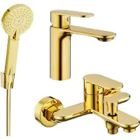 Mexen Milo R40 Ensemble de mitigeurs de lavabo et de baignoire avec accessoires, or (71303R40-50)
