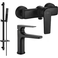 Mexen Lynx DQ72 SET mitigeur de lavabo + mitigeur de douche avec accessoires, noir (745904DQ72-70)
