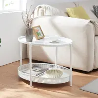 En.casa Table basse « Jäller » ovale en métal aspect rotin 66 x 51 x 44 cm Blanc