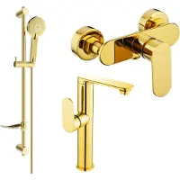 Mexen Milo DF40 Ensemble de mitigeurs de lavabo et de douche avec accessoires, or (713154DF40-50)