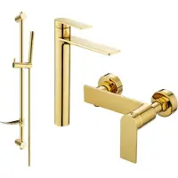 Mexen Zero SET mélangeur lavabo + bain avec accessoires DF70, or (71114DF70-50)