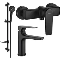 Mexen Lynx DF40 SET mitigeur de lavabo + mitigeur de douche avec accessoires, noir (745904DF40-70)