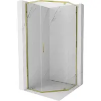 Mexen Cabine de douche pentagonale pivotante Exo 90 x 90 cm, transparent, or - 812-090-090-50-00