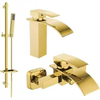 Mexen Aries DQ77 Mélangeur lavabo et baignoire avec accessoires, or (744803DQ77-50)