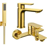 Mexen Alfa R02 Set de mitigeurs de lavabo et de baignoire avec accessoires, or (745703R02-50)
