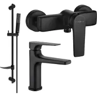 Mexen Lynx DF72 SET mitigeur de lavabo + mitigeur de douche avec accessoires, noir (745904DF72-70)