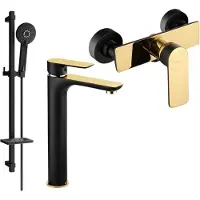 Mexen Alfa DQ40 Ensemble de mitigeurs de lavabo et de douche avec accessoires, noir/or (745714DQ40-75)