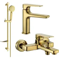 Mexen Lynx DF40 Ensemble de mitigeurs de lavabo et de baignoire avec accessoires, or (745903DF40-50)