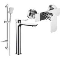 Mexen Alfa DF62 Ensemble de mitigeurs de lavabo et de douche avec accessoires, chrome (745714DF62-00)