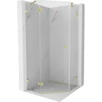 Mexen Lunar cabine de douche pentagonale pivotante gauche 90 x 90 cm, transparent, or brossé - 831-090L-090P-55-00-L