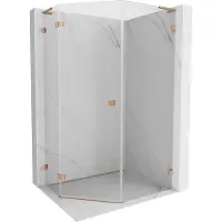 Mexen Lunar L cabine de douche pentagonale pivotante gauche 80 x 90 cm, transparente, cuivre brossé - 831L-080L-090P-65-00-L