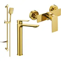 Mexen Alfa DF62 Ensemble de mitigeurs de lavabo et de douche avec accessoires, or (745714DF62-50)