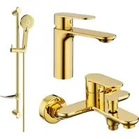 Mexen Milo DF40 Ensemble de mitigeurs de lavabo et de baignoire avec accessoires, or (71303DF40-50)