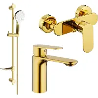 Mexen Milo DF05 Ensemble de mitigeurs de lavabo et de douche avec accessoires, or (71304DF05-50)