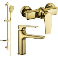 Mexen Lynx DF62 Ensemble de mitigeurs de lavabo et de douche avec accessoires, or (745904DF62-50)