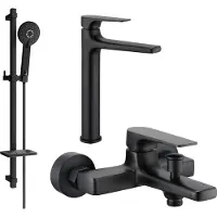 Mexen Lynx DQ40 Ensemble de mitigeurs de lavabo et de baignoire avec accessoires, noir (745913DQ40-70)